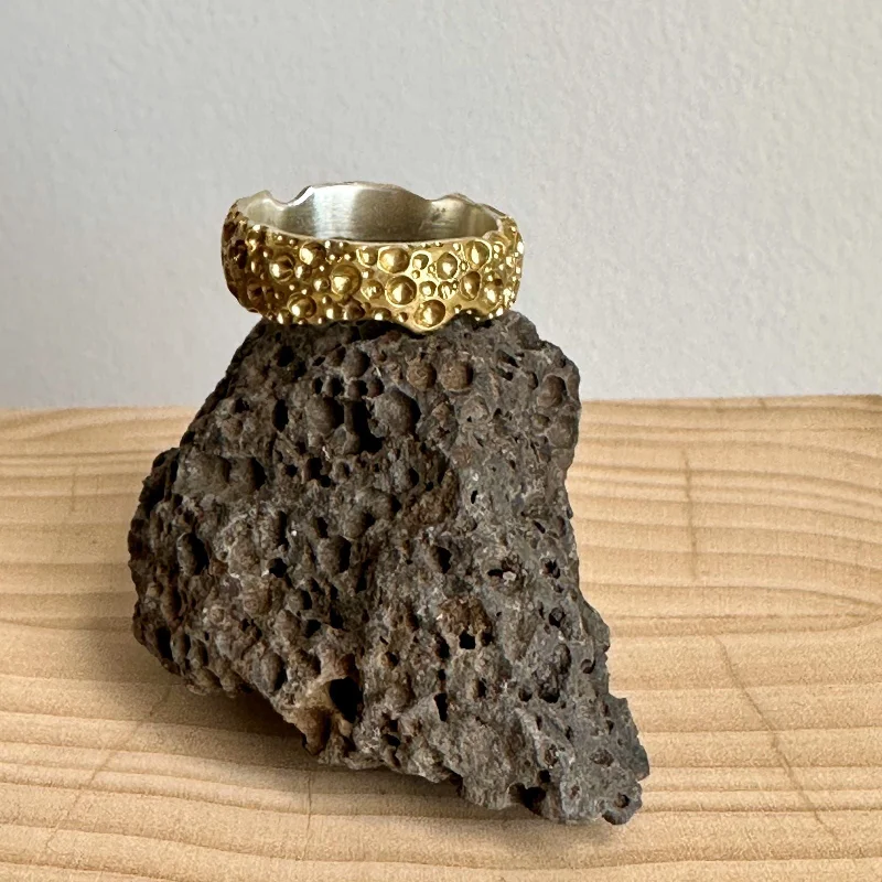 Simple Silver Engagement Rings-Vesicular Basalt Ring