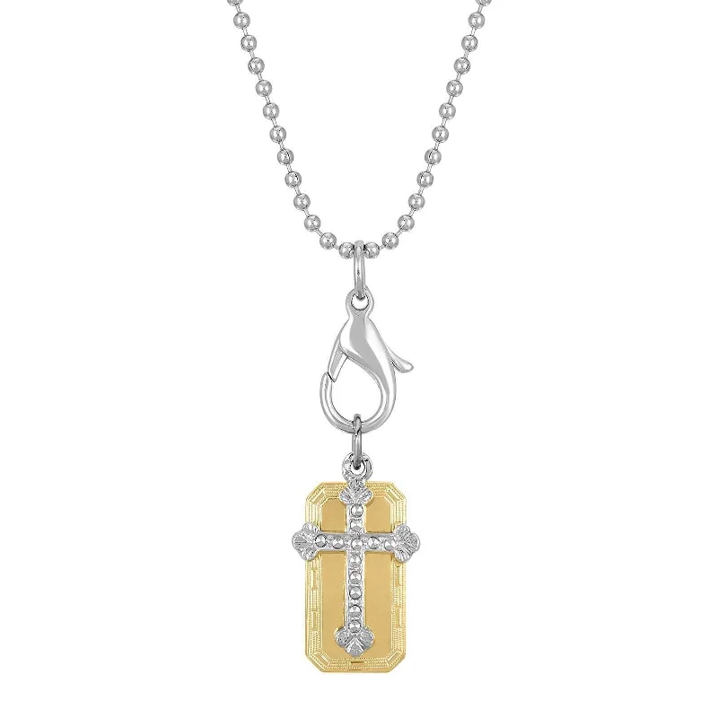 Bridal Necklaces-1928 Jewelry Dog Tag And Cross Charm Pendant Necklace 16" + 3" Extender