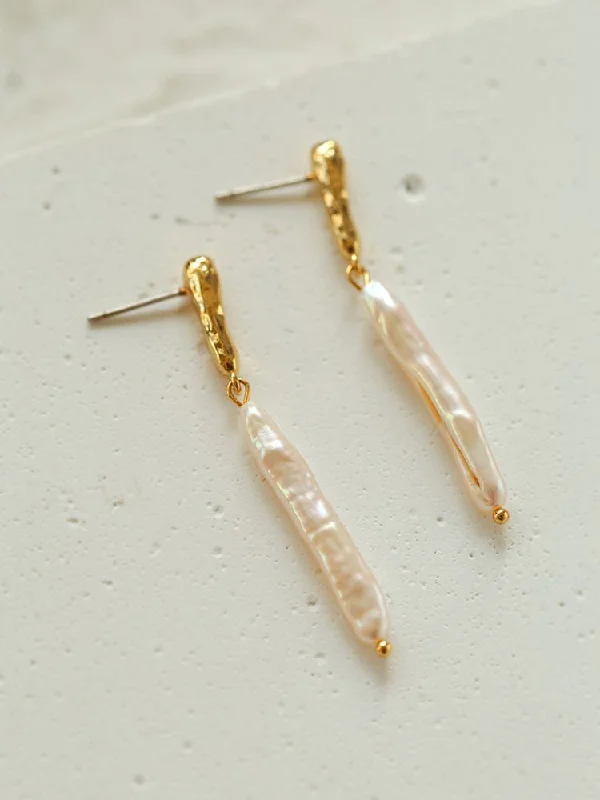 Boho Chic Earrings-Streamer Toothpick Baroque Pearl Earrings