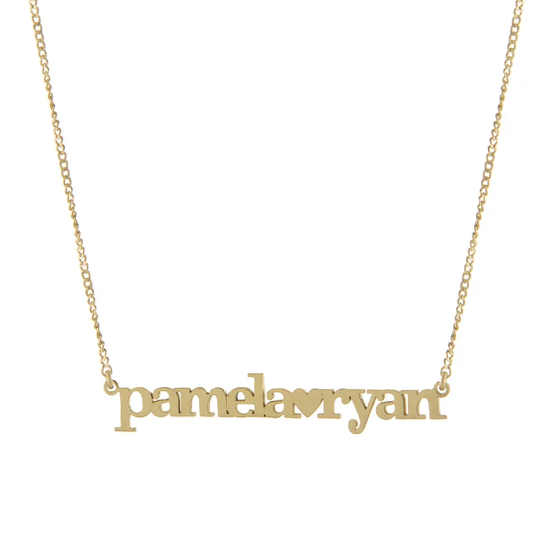 Real Gold Necklaces-Double Name Heart Necklace