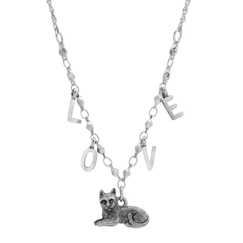 3D Printed Necklaces-1928 Jewelry LOVE Antiqued Cat Pendant Necklace 16"