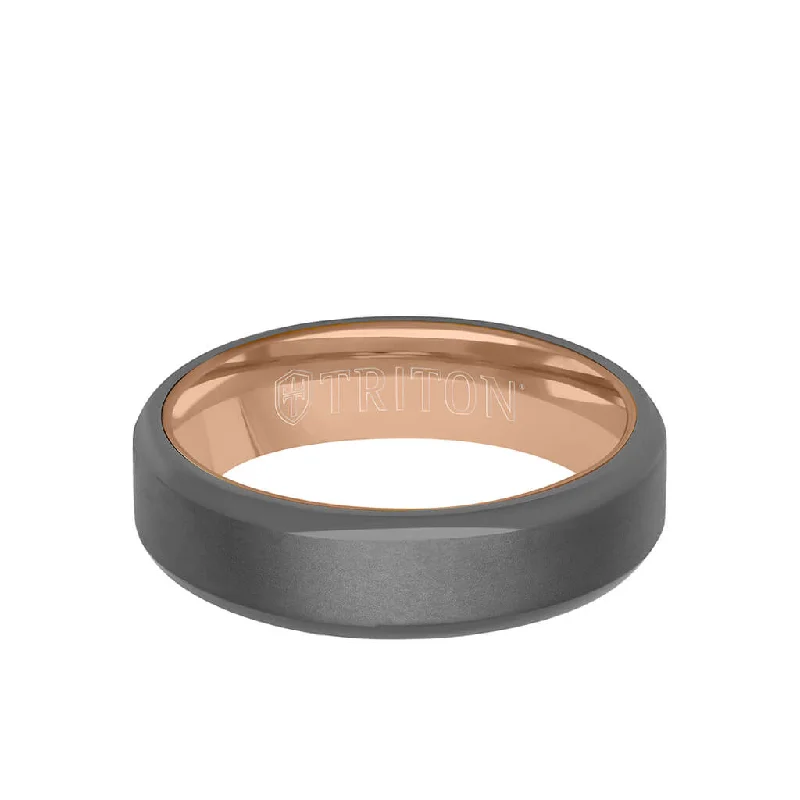 Artistic Diamond Rings-6MM Tantalum Ring - 14k Gold Inside Sleeve and Bright Edge