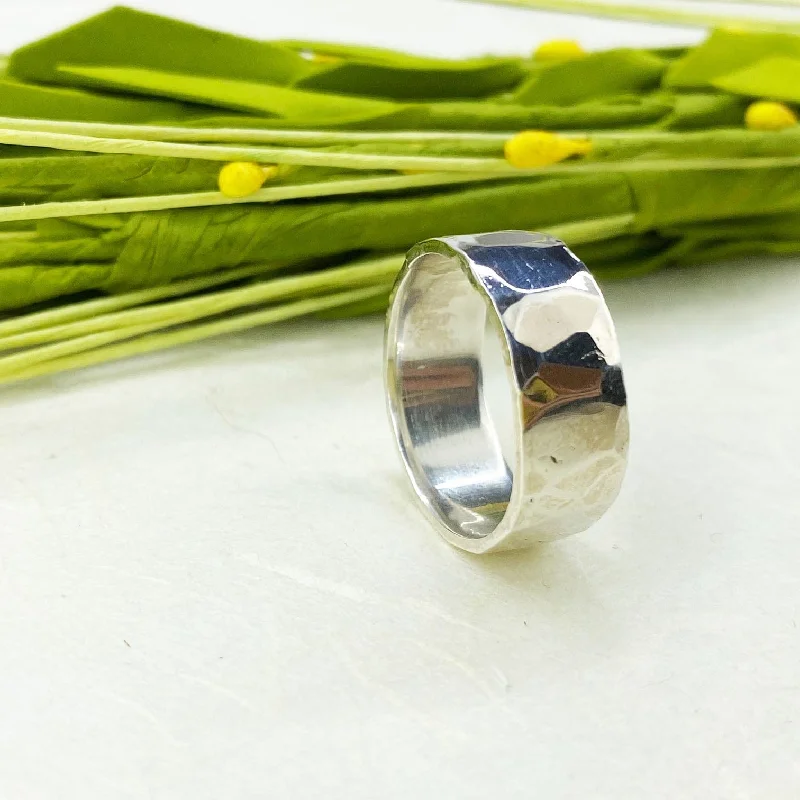 Gold Wedding Ring Sets-Wide Ripple Hammered Ring