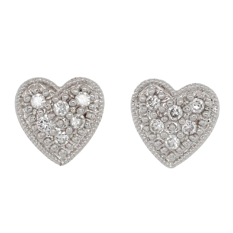 Two-Tone Earrings-Vintage Cluster Diamond Heart Small Stud Earrings - 14k White Gold