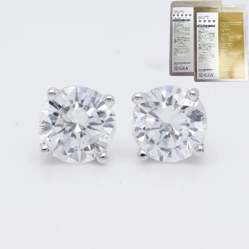 Shiny Drop Earrings-GIA 14k White Gold Round Diamond Basket Stud Earrings 1.32ctw F I1 / F I2 CERTS