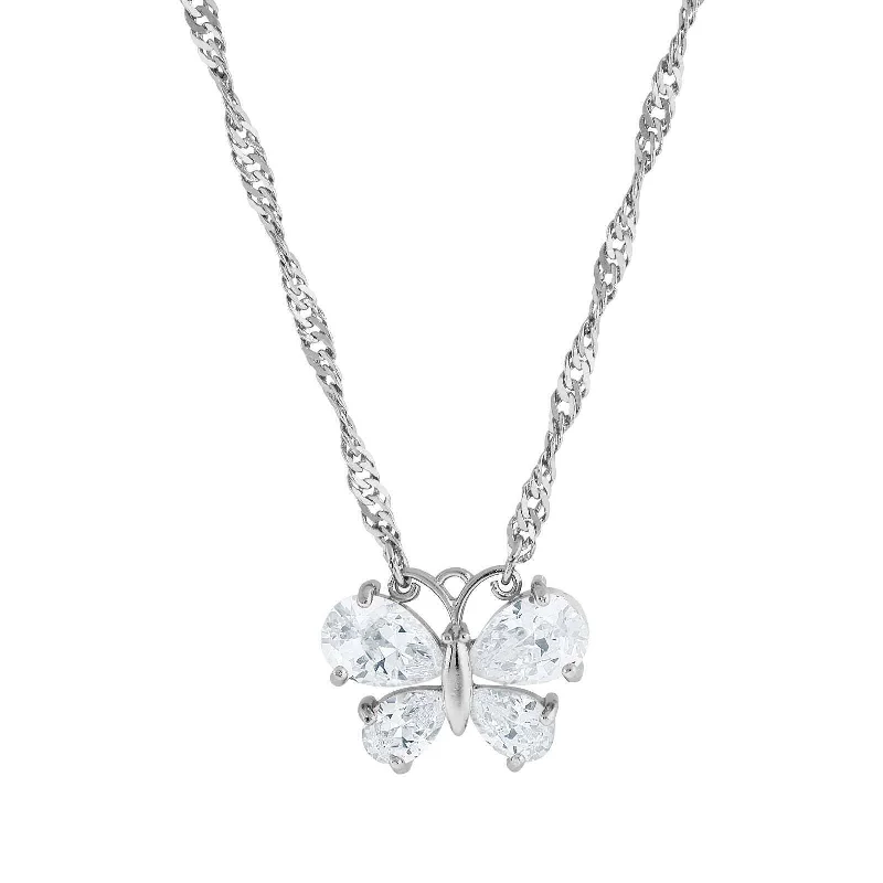 Nameplate Necklaces-1928 Jewelry Cubic Zirconia Butterfly Pendant Necklace 16" + 3" Extender