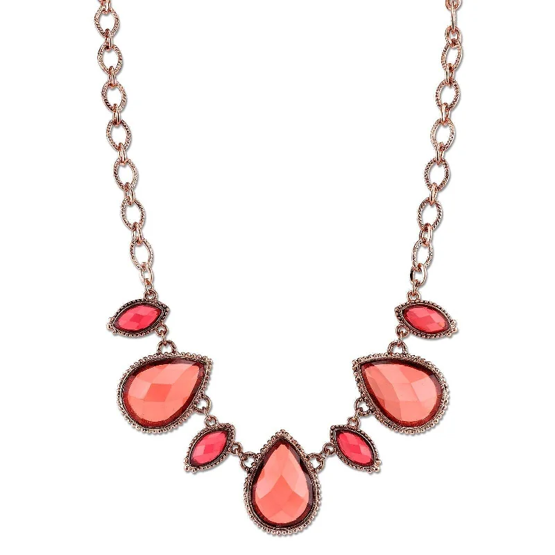 Meaningful Necklaces-2028 Jewelry Pink-Orange And Raspberry Color Collar Necklace 16" + 3" Extender