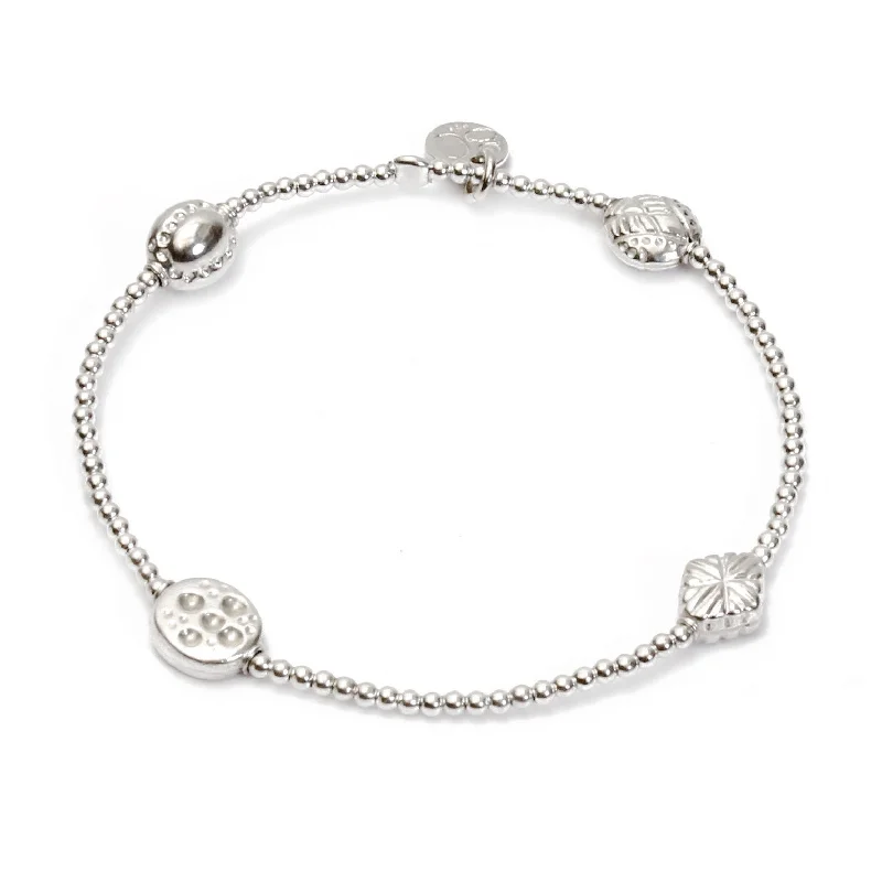 Handcrafted Bracelets with Personalized Charms-Lucky "BALANCE" 4- Beaded all Silver Bracelet