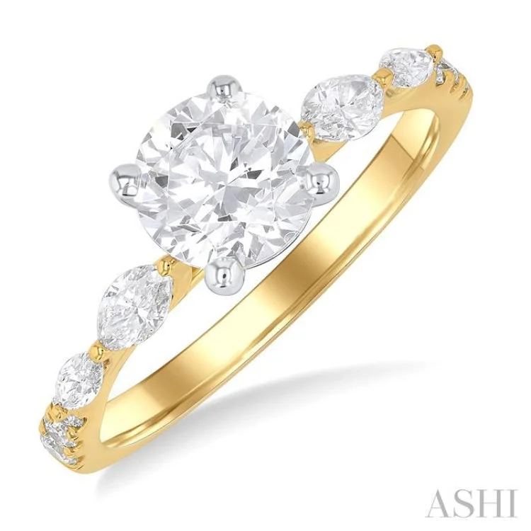 High-Quality Gold Engagement Rings-3/8 ctw Marquise and Round Cut Diamond Semi-Mount Engagement Ring in 14K Yellow and White Gold