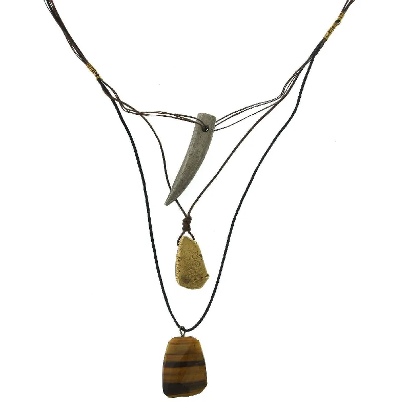 Gemstone Pendant Necklaces-T.R.U. Waxed Linen Wire 3 Drop With Gemstone Tigers Eye Y-Pendant Necklace 28"