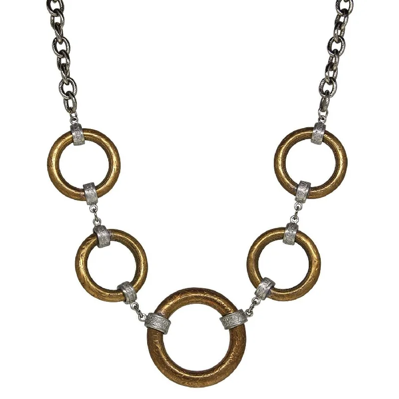 Adjustable Pendant Necklaces-T.R.U. Round Etched Vine Hoop Linking Chain Necklace 16" + 3" Extender