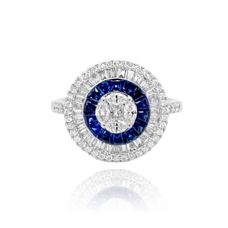 Large Statement Engagement Rings-DIAMONDS & SAPPHIRES "SOMBRERO" RING.