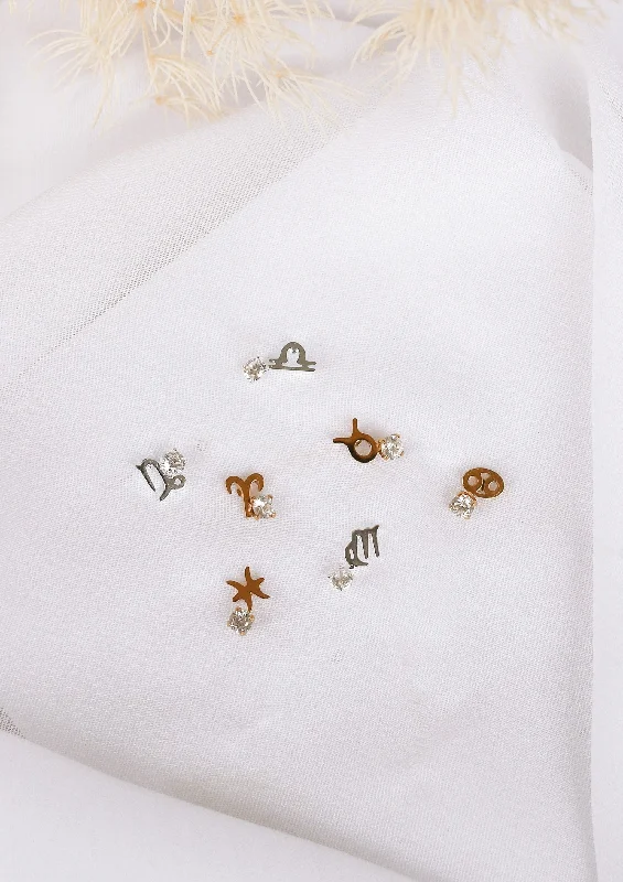 Designer Crystal Earrings-Zodiac Studs - Stainless Steel Studs