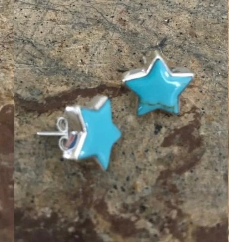 Light Crystal Drop Earrings-Turquoise & Sterling Silver Star Earrings