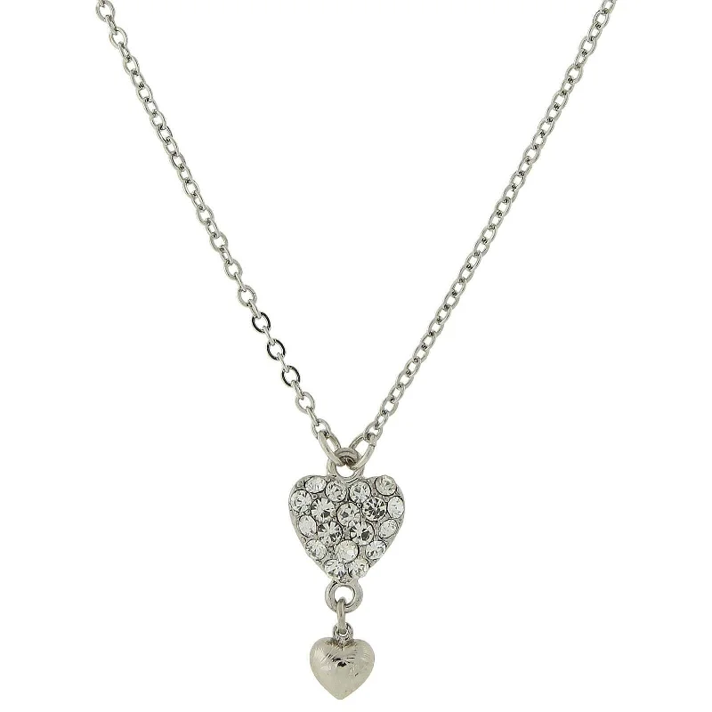 Affordable Necklaces-1928 Jewelry Crystal Heart Pendant With Drop Necklace 16" + 3" Extender