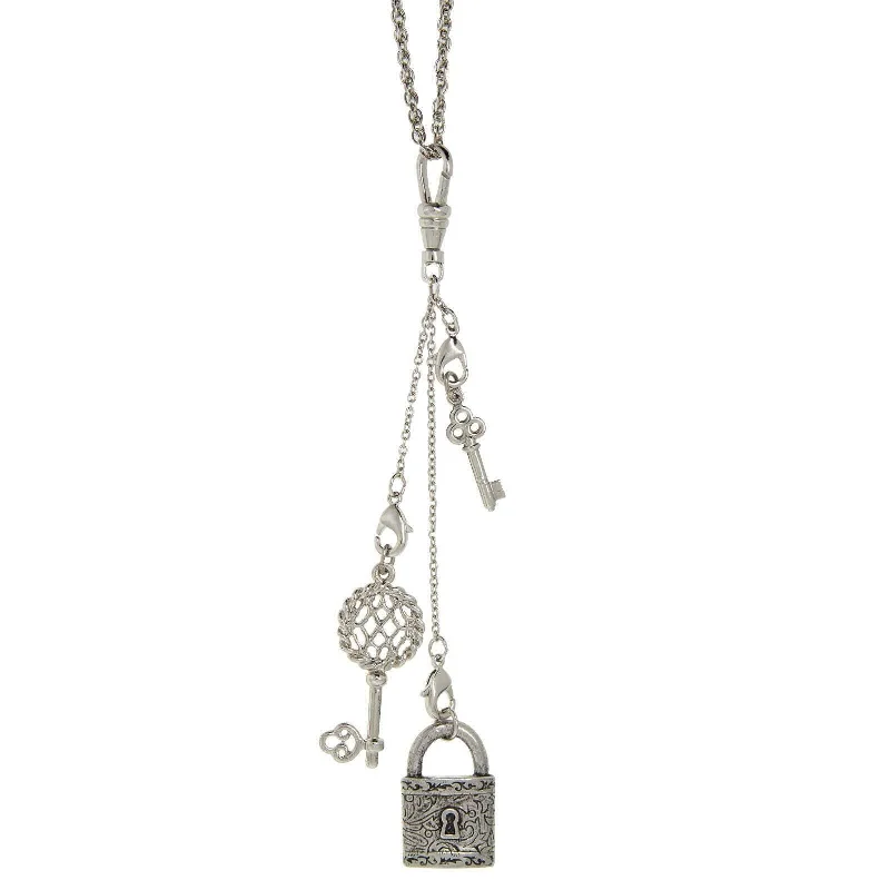 Gemstone Pendant Necklaces-1928 Jewelry Old Fashioned Key Charms & Lock Pendant Necklace 30"