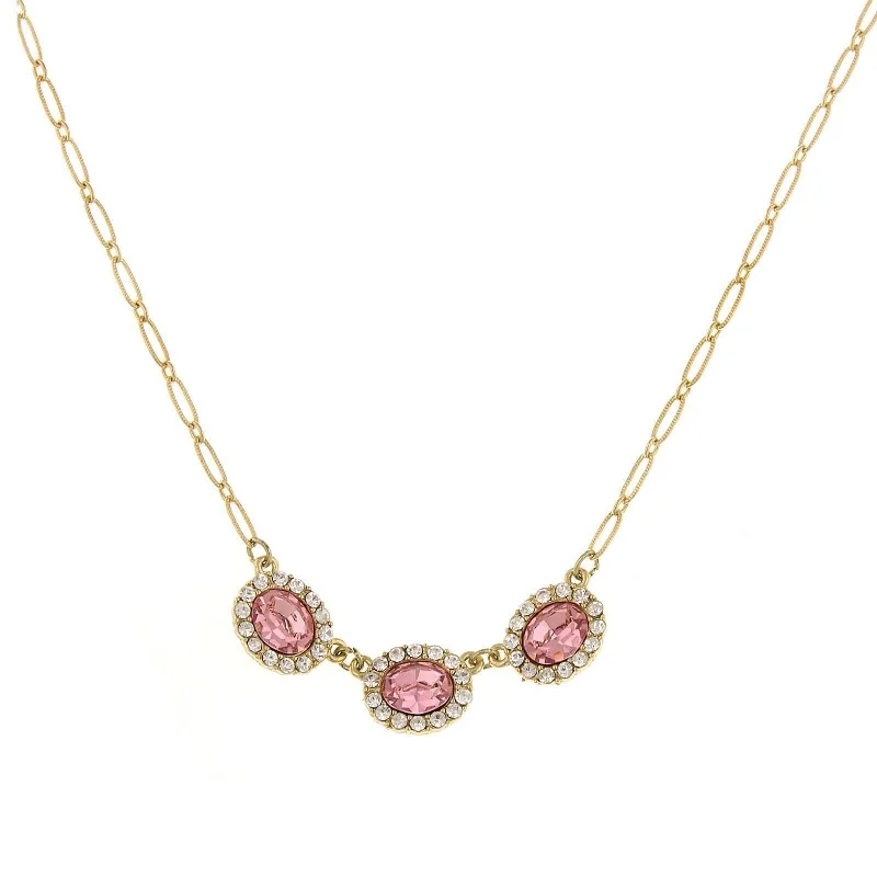 Friendship Necklaces-1928 Jewelry Light Rose Pink Oval Czech Crystal Necklace 16" + 3" Extender