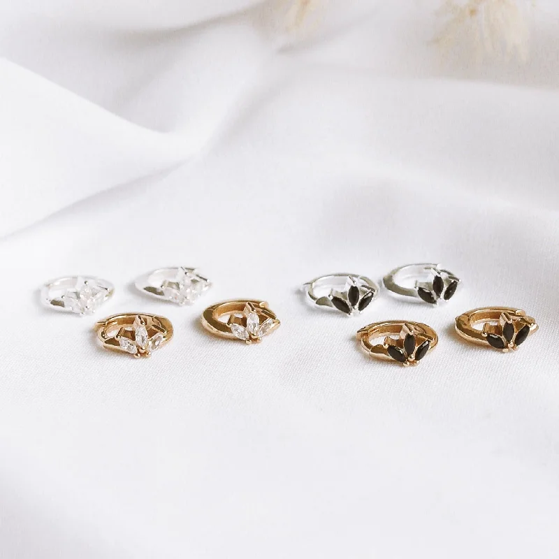 Luxury Hoop Stud Earrings-Oaklynn - Gold or Silver Sterling Silver Hoops with Clear or Black Stones