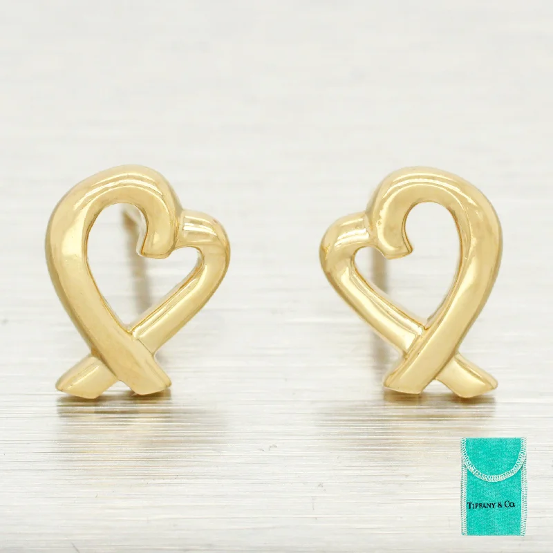 Handcrafted Gold Earrings-Tiffany & Co. Paloma Picasso Loving Heart Earrings | 18k Yellow Gold | w/ Pouch