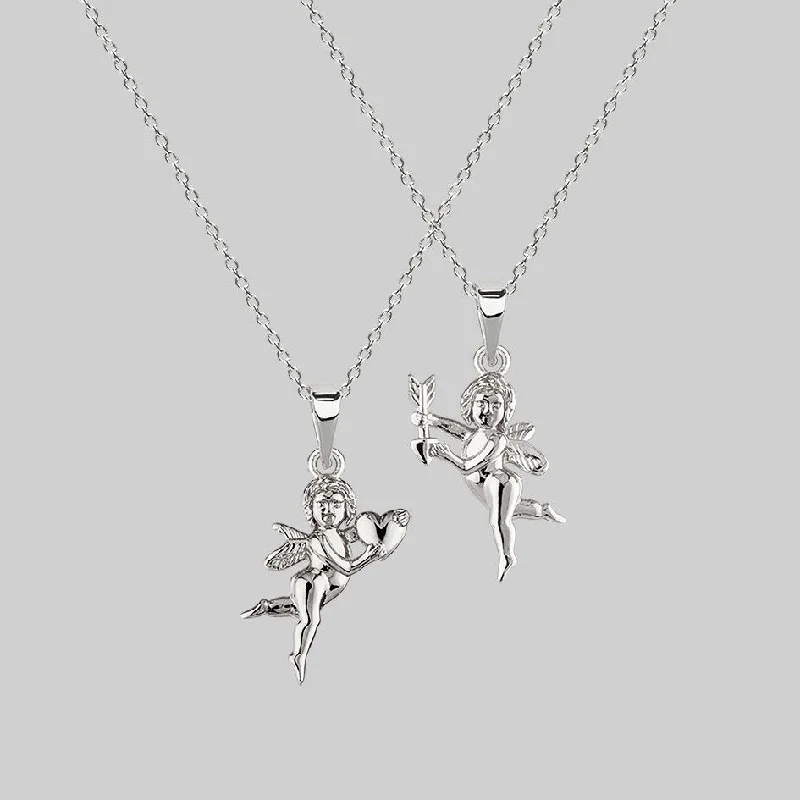 Custom Picture Necklaces-Cupid & Psyche Lovers Layering Necklace - Silver