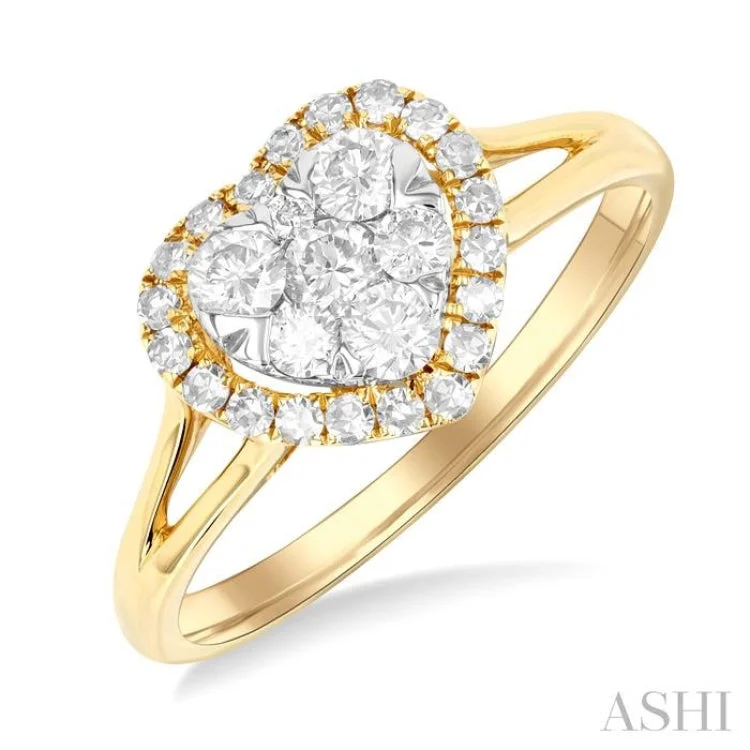 White Gold Engagement Rings-1/2 ctw Heart Shape Lovebright Round Cut Diamond Engagement Ring in 14K Yellow & White gold