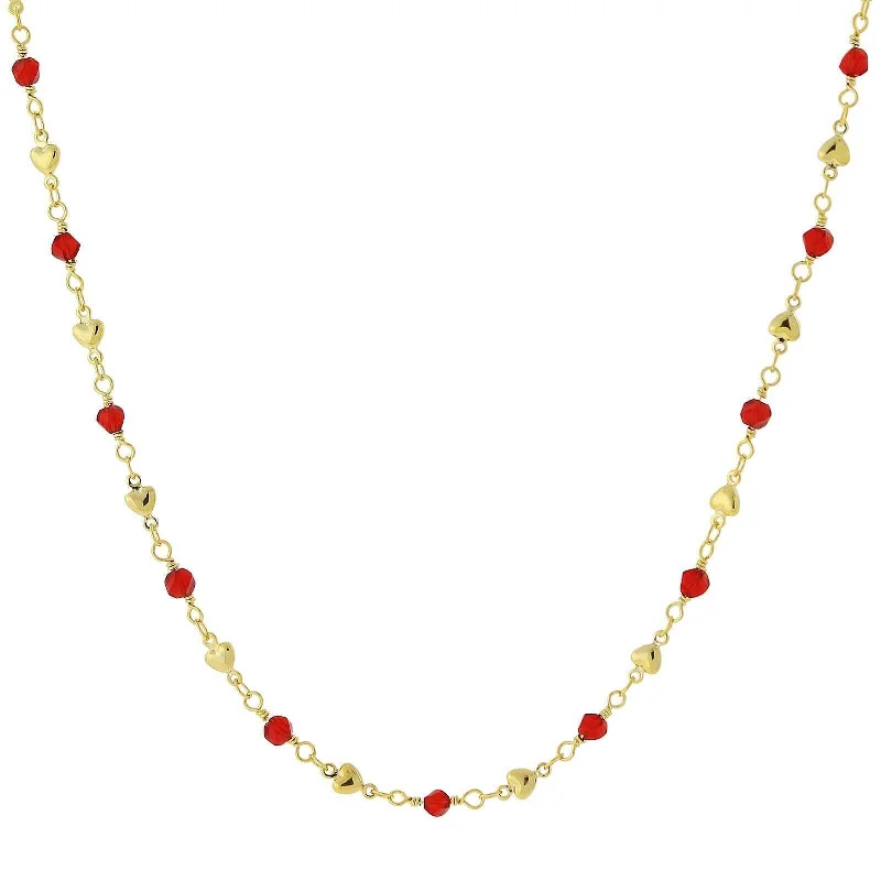 Romantic Necklaces-1928 Jewelry Red Bead And Heart Chain Necklace 16" + 3" Extender