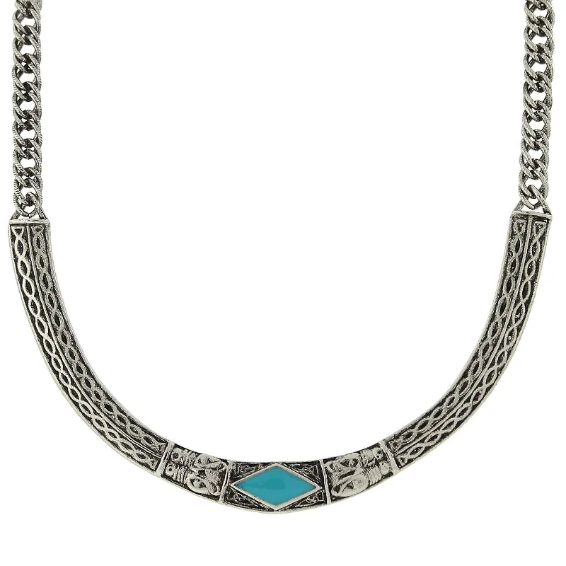 Travel Necklaces-1928 Jewelry Turquoise Enamel Collar Necklace 16" + 3" Extender