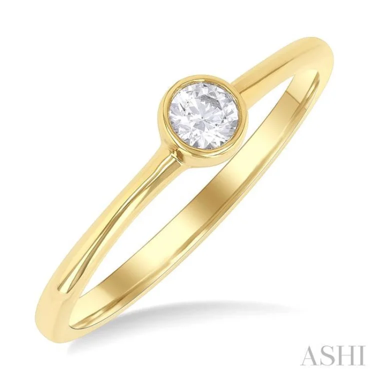 Artistic Diamond Rings-1/6 ctw Petite Bezel Set Round Cut Diamond Fashion Ring in 10K Yellow Gold