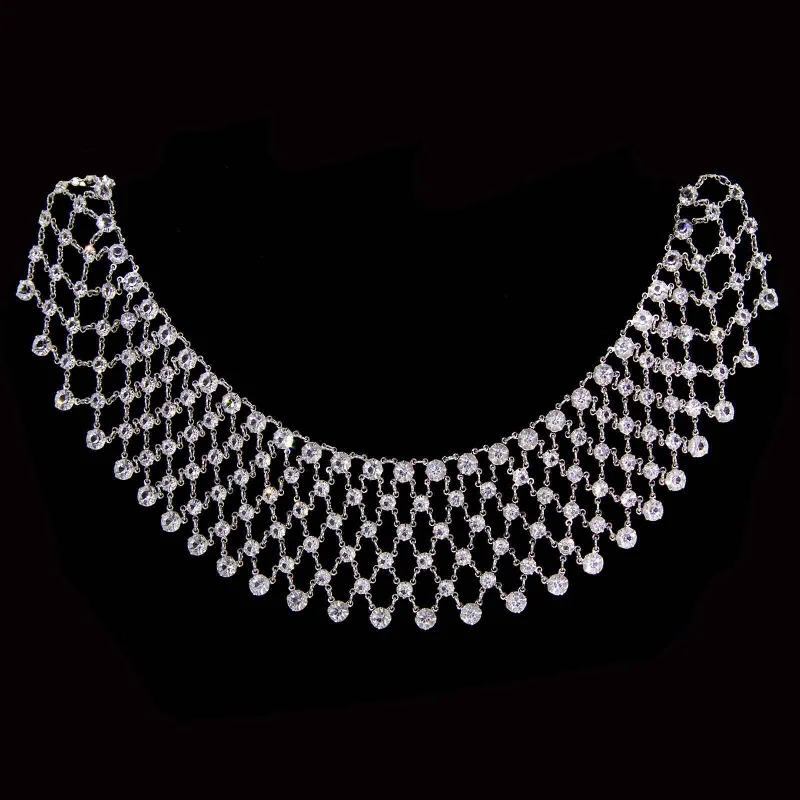 Custom Picture Necklaces-1928 Jewelry Round Vintage Austrian Crystal Bib Necklace 14"