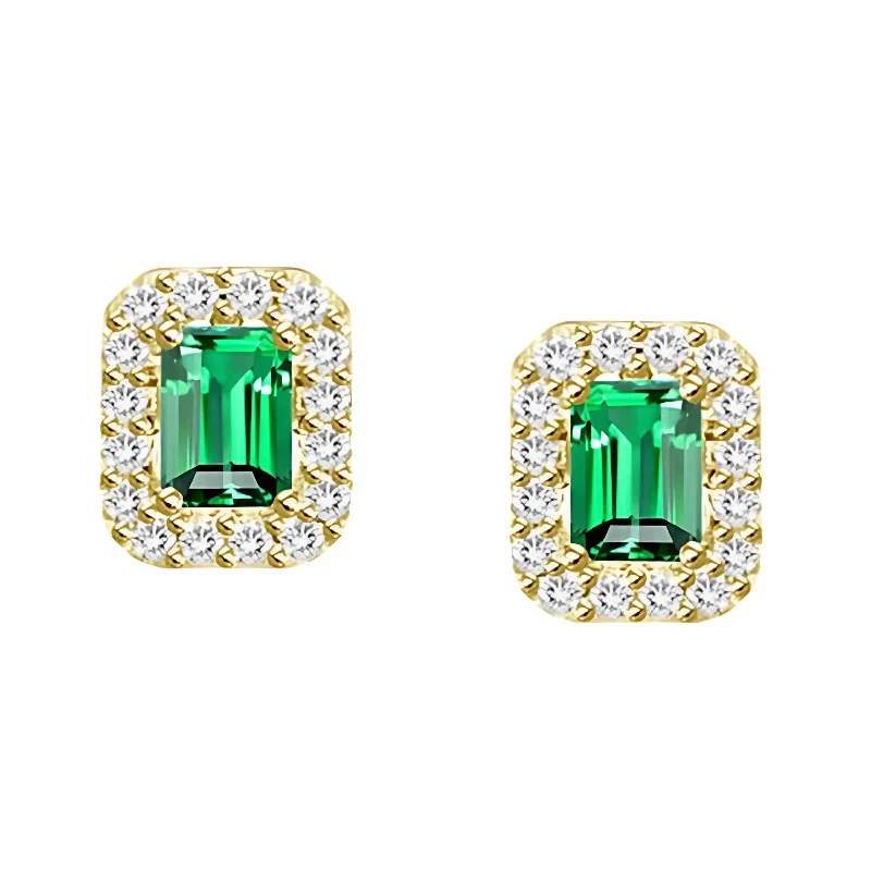 Dazzling Drop Earrings-EMERALD & DIAMOND STUD EARRINGS