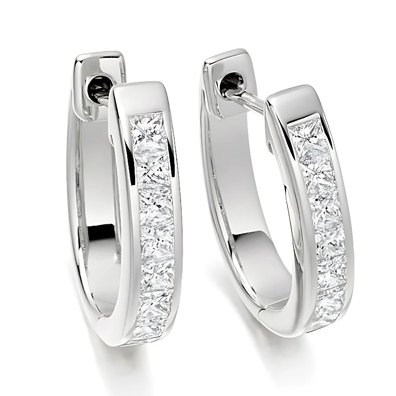 Personalized Gemstone Earrings-Princess cut diamond hoop earrings 0.50 CT