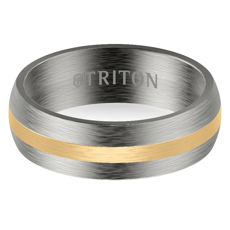 Simple Gold Rings-7MM Tantalum Ring - 14k Gold Center Line and Flat Edge