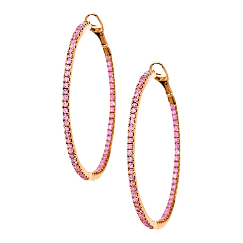 Gold Dangle Earrings-Mary Hoops Rose Gold Pink Sapphire 1.5mm