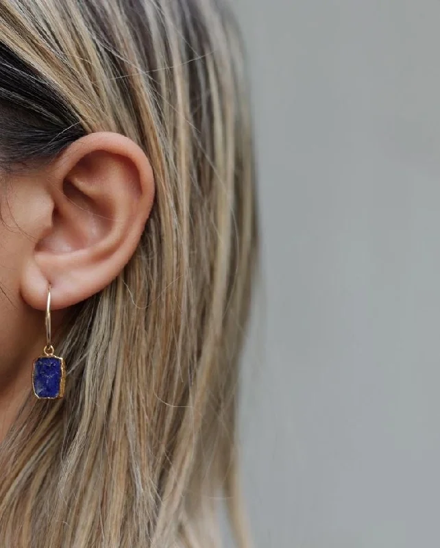 Multi-Gemstone Hoop Earrings-Lapis Lazuli Gold Medium Hoop Earrings - Ku