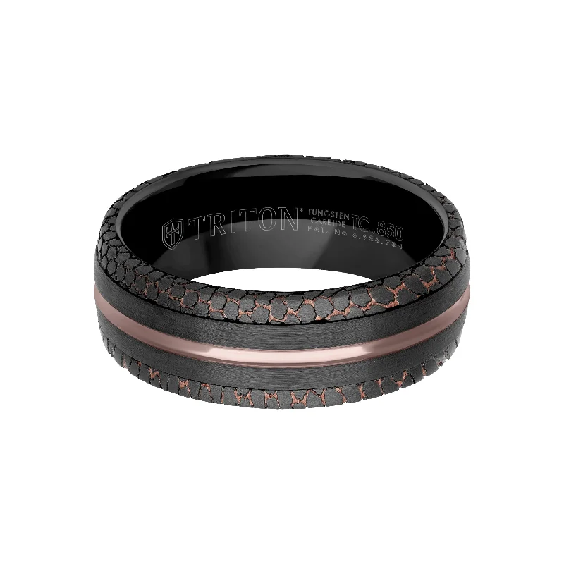 Custom Men’s Wedding Rings-8MM Tungsten Carbide Ring - Superconductor Inlay with Center Line and Rounded Edge