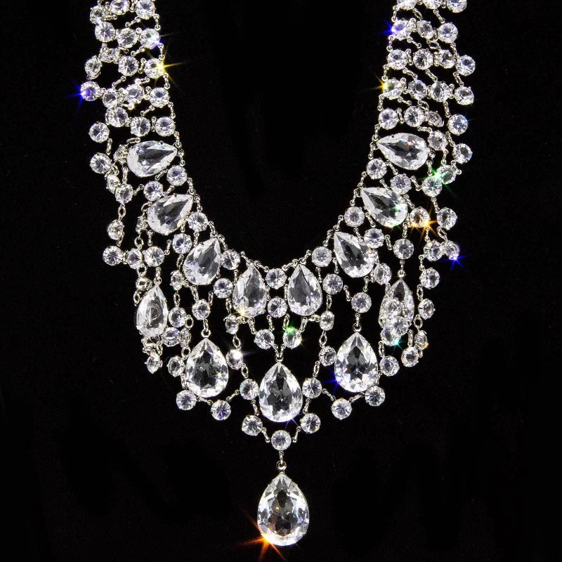 Gold Chain Necklaces-1928 Jewelry Vintage Austrian Crystal Bib Necklace 15" + 3" Extender