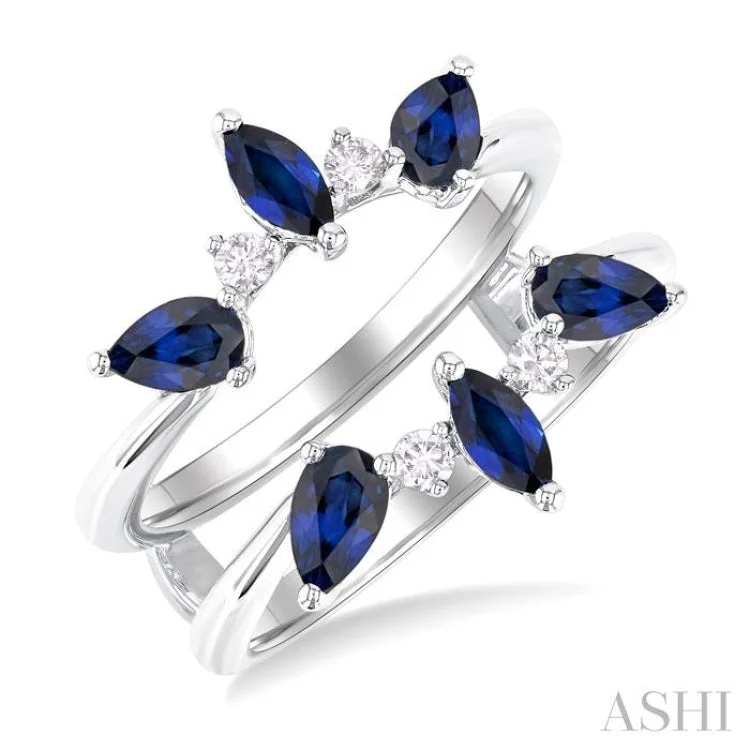 Men’s Fashion Rings-5x2.5 MM Marquise and 5x3 MM Pear Sapphire and 1/8 ctw Round Cut Diamond Insert Precious Ring in 14K White Gold