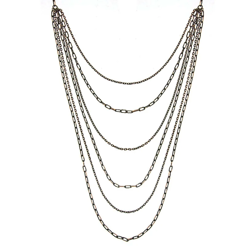 Wedding Pendant Necklaces-1928 Jewelry Eclipse Black And Gold 6-Strand Layered Chain Necklace 16" + 3" Extender