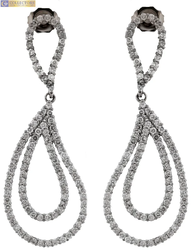 Luxury Gold Earrings-Ladies Estate 14K White Gold 1.98ctw Diamond Pear Tear Drop Dangling Earrings