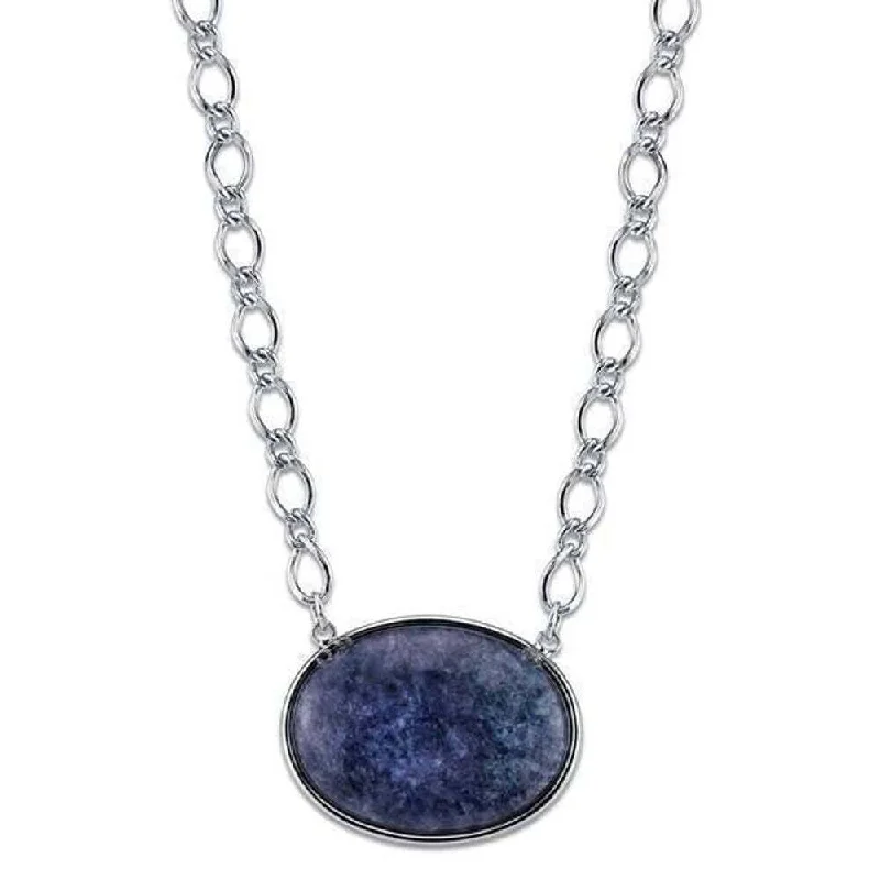 Birthstone Necklaces-2028 Jewelry Blue Sodalite Gemstone Oval Stone Pendant Necklace 16" + 3" Extender