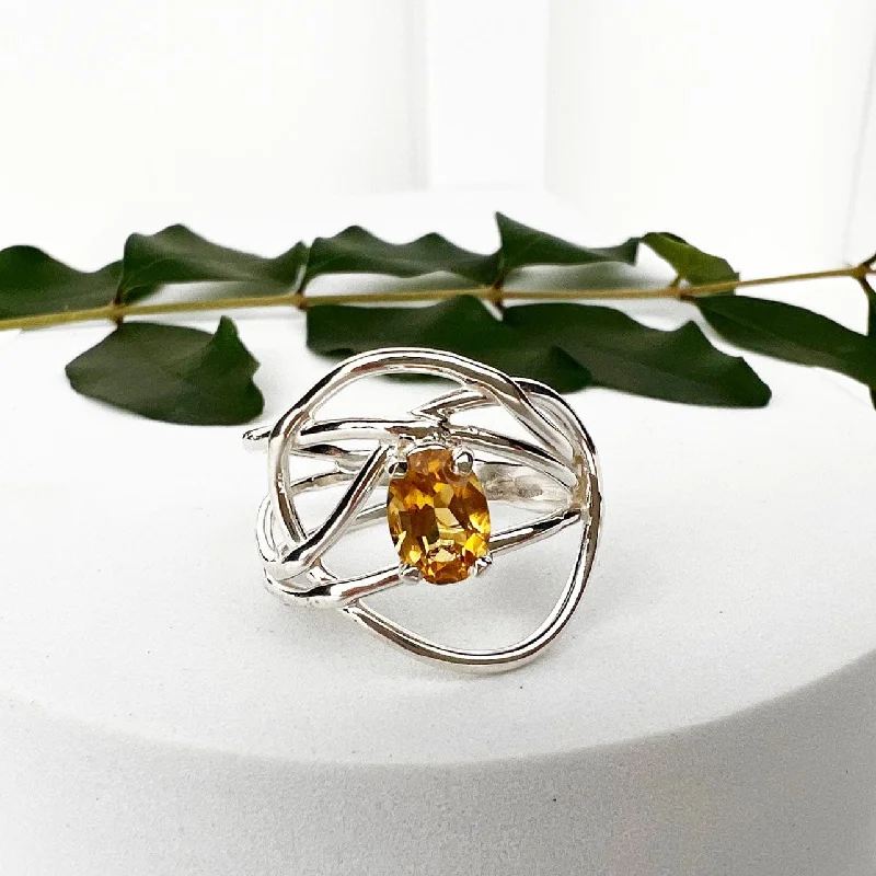 Custom Rose Gold Rings for Men-Silver Citrine Wrap Ring