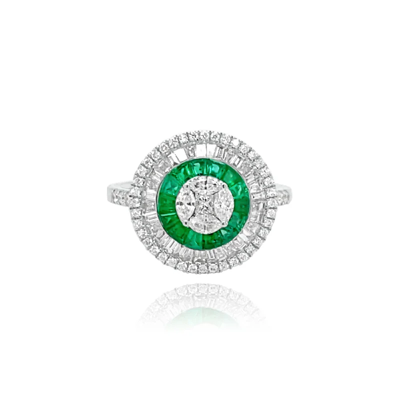 Unique Birthstone Wedding Rings-DIAMONDS & EMERALDS "SOMBRERO" RING.