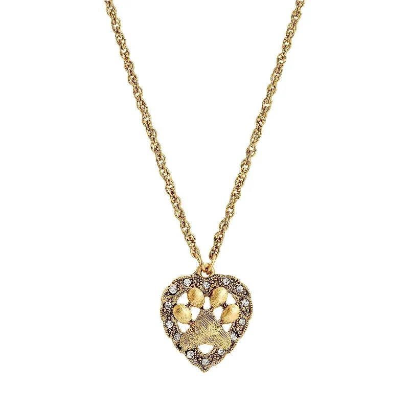 Romantic Necklaces-1928 Jewelry Heart And Paw Crystal Accent Pendant Necklace 18"