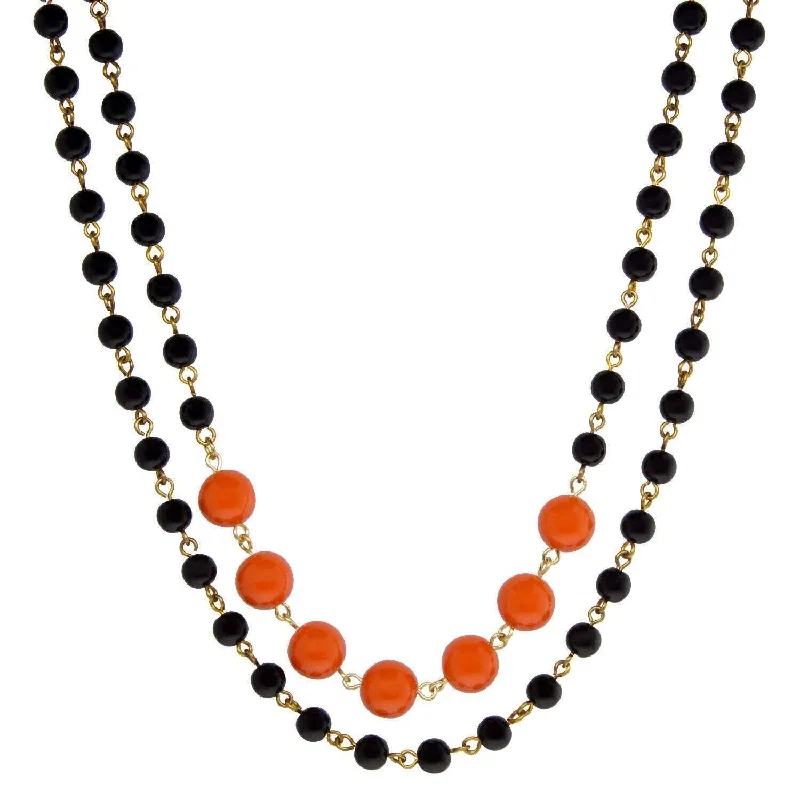 Double Chain Necklaces-1928 Jewelry Double Strand Orange And Black Beaded Necklace 16" + 3" Extender