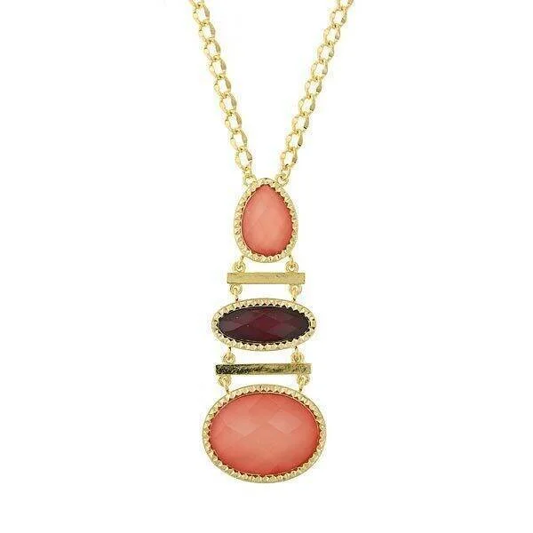 Gold-Plated Necklaces-2028 Jewelry Raspberry & Peach Stone Drop Necklace 32"