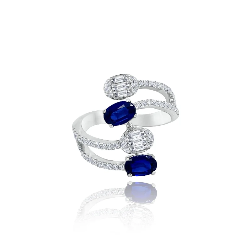 Minimalist Engagement Rings-Sapphires & Diamonds Four Row "joel" Ring