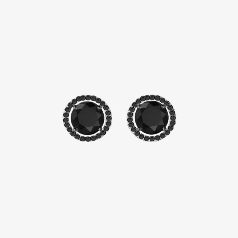 Crystal and Gold Earrings-Black Diamonds. Halo Gold Stud Earrings