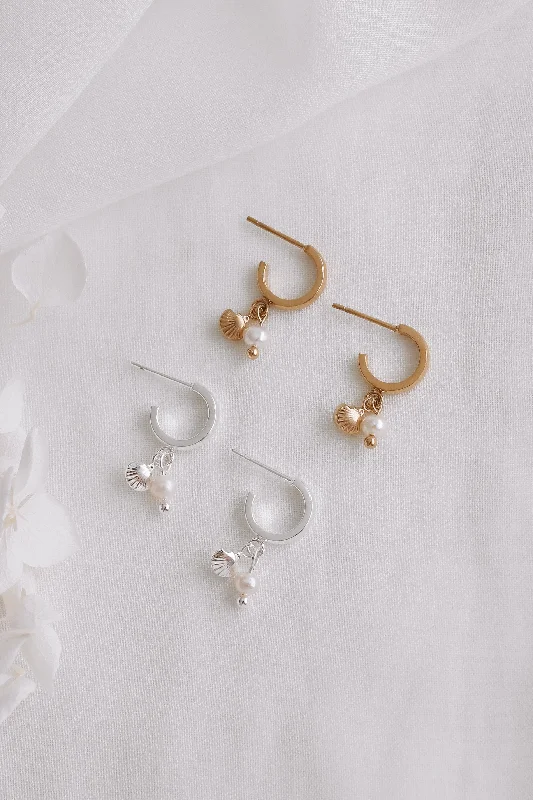 Crystal Drop Gemstone Earrings-Ocean - Gold or Silver Sterling Silver Hoops