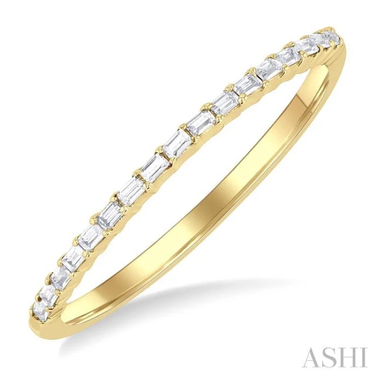 Couples Rings Sets-1/10 ctw Straight Row Baguette Cut Diamond Stackable Fashion Band in 10K Yellow Gold