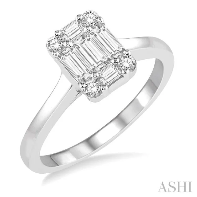 Modern Diamond Rings-1/2 ctw Baguette and Round Cut Fusion Diamond Engagement Ring in 14K White Gold